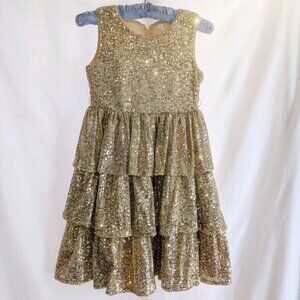 Tahari Girl Gold Sequin Tiered Party Dress Size 10
